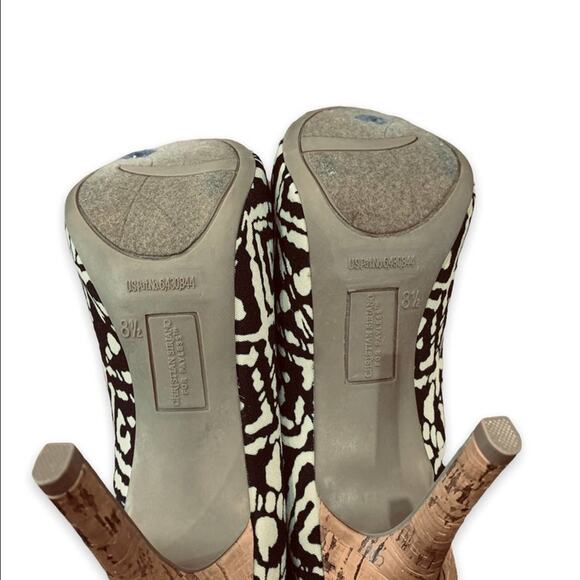 Christian siriano shoes heels 4.5” cork heels cork insole fabric uppers suze 8.5 - Picture 6 of 6